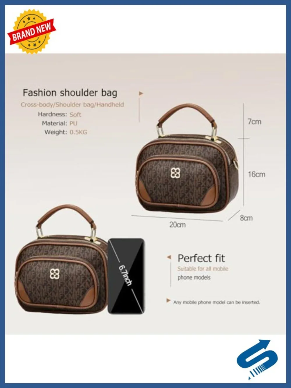 Retro Letter Print PU Leather Crossbody Satchel Handbag with Detachable Strap